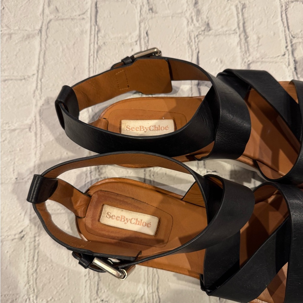 See By Chloe Black Crisscross Sandals. Leather. Sz 40.5 W9 - Picture 2 of 12